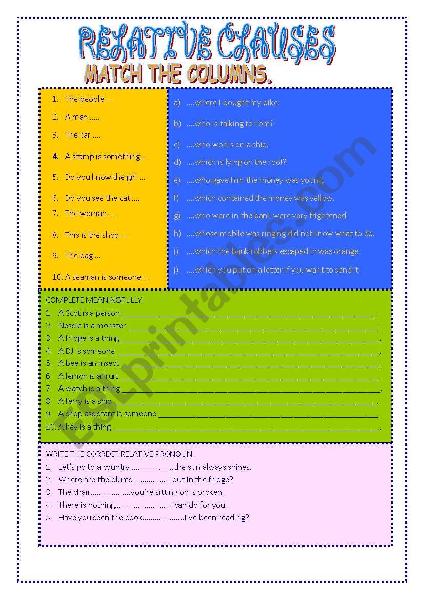 relative clauses (4 different tasks)