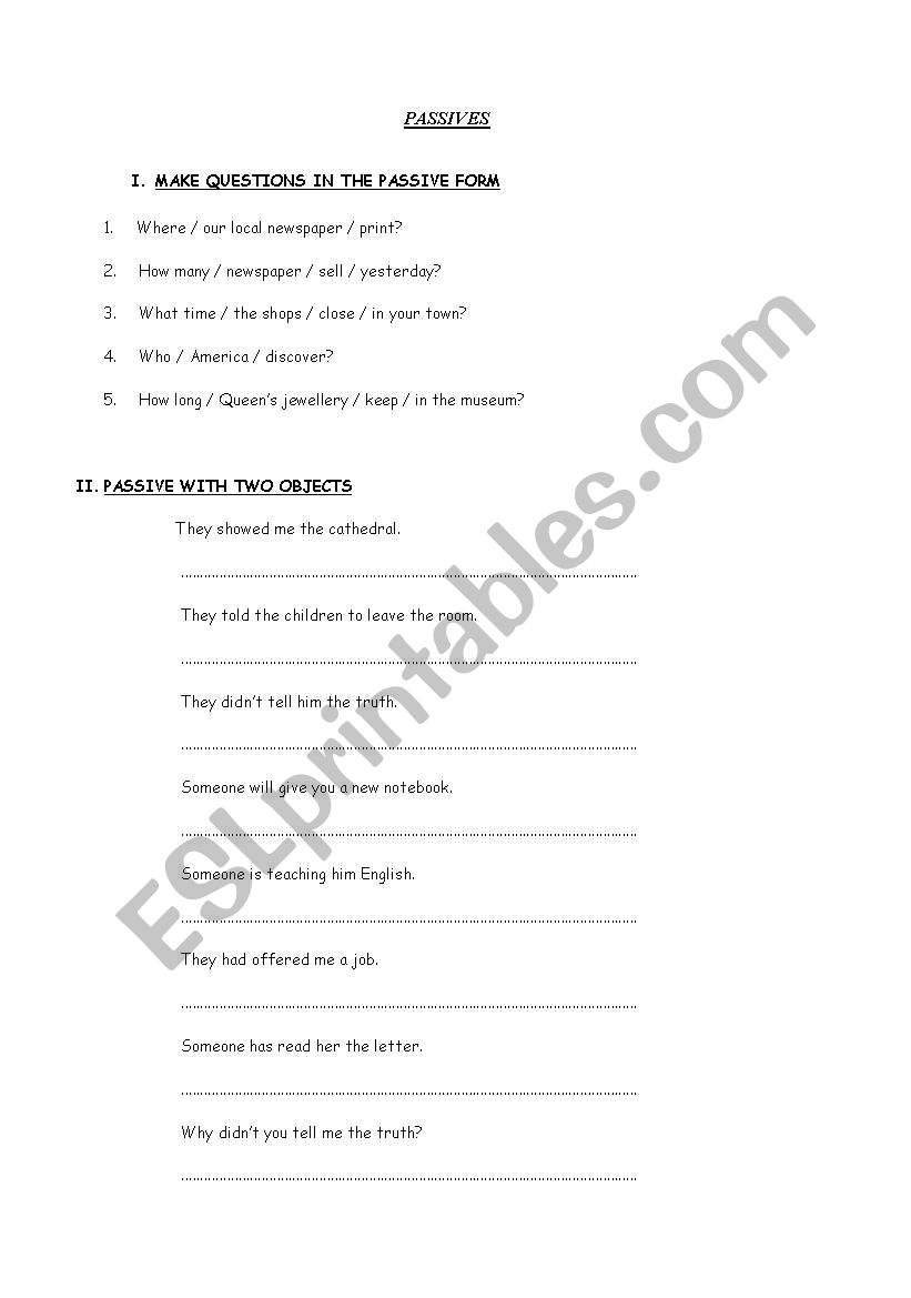 Passives worksheet