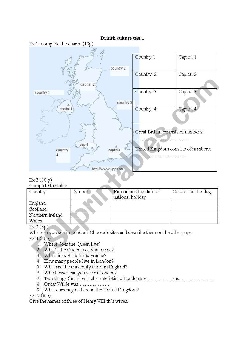 UK - test on british culture, geography and basic info