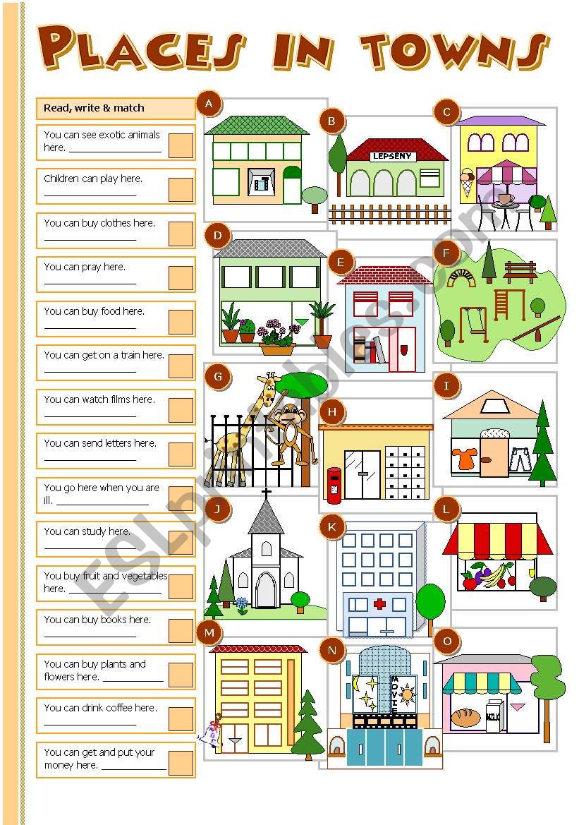 Places in towns worksheet