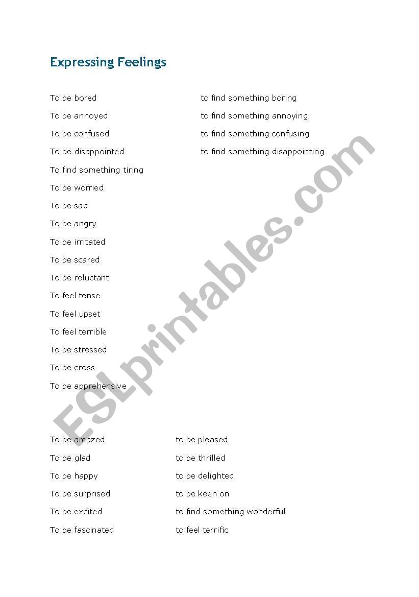 Hox to express feelings worksheet