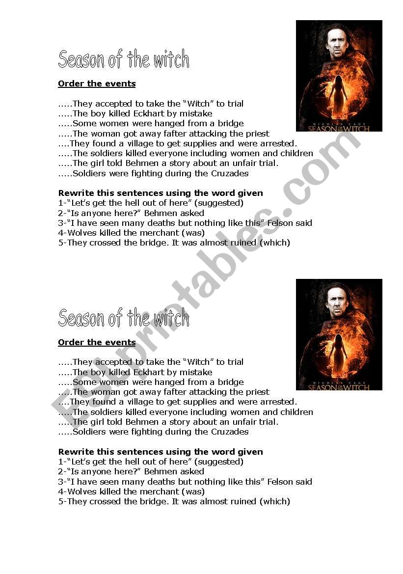 Movie: Season of the Withc worksheet
