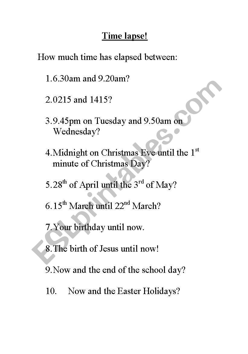 Time Lapse worksheet