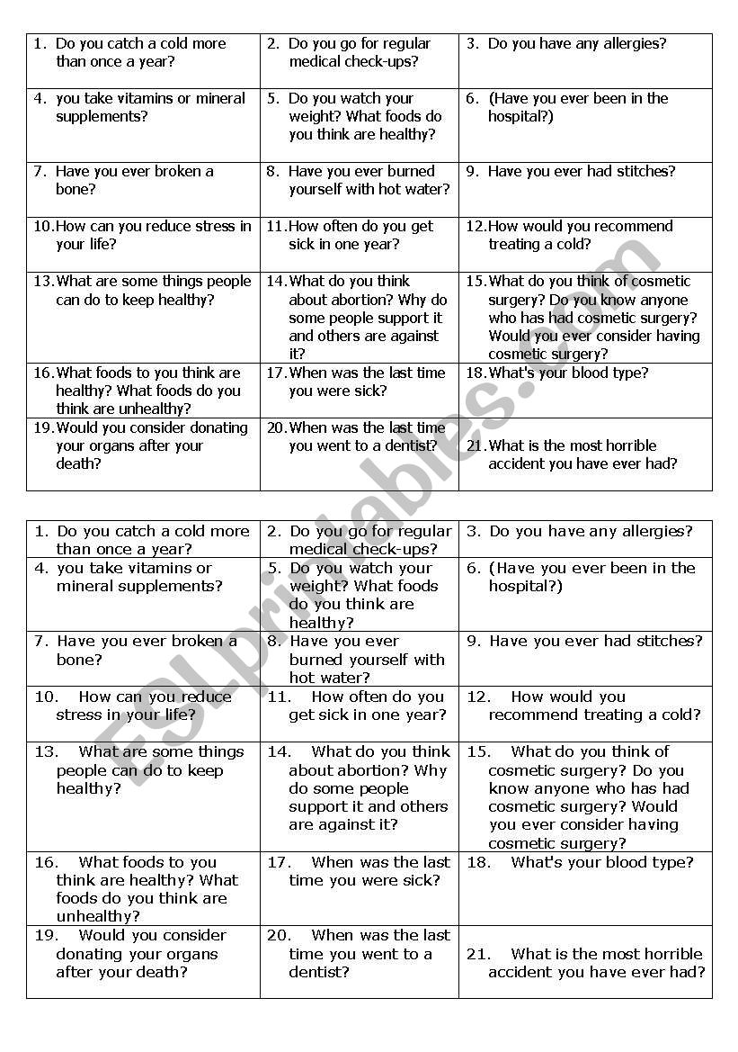 at the doctor´s conversation cards - ESL worksheet by dohelena