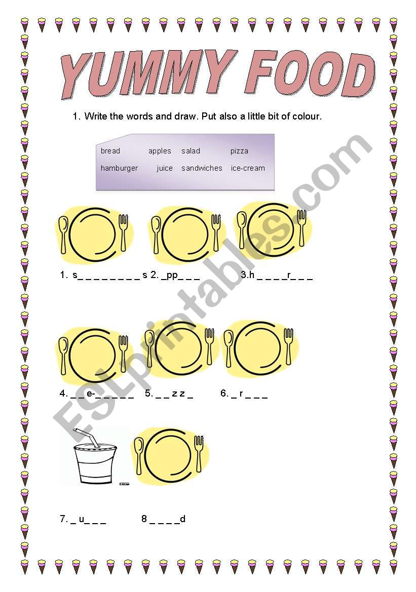 yummy food worksheet