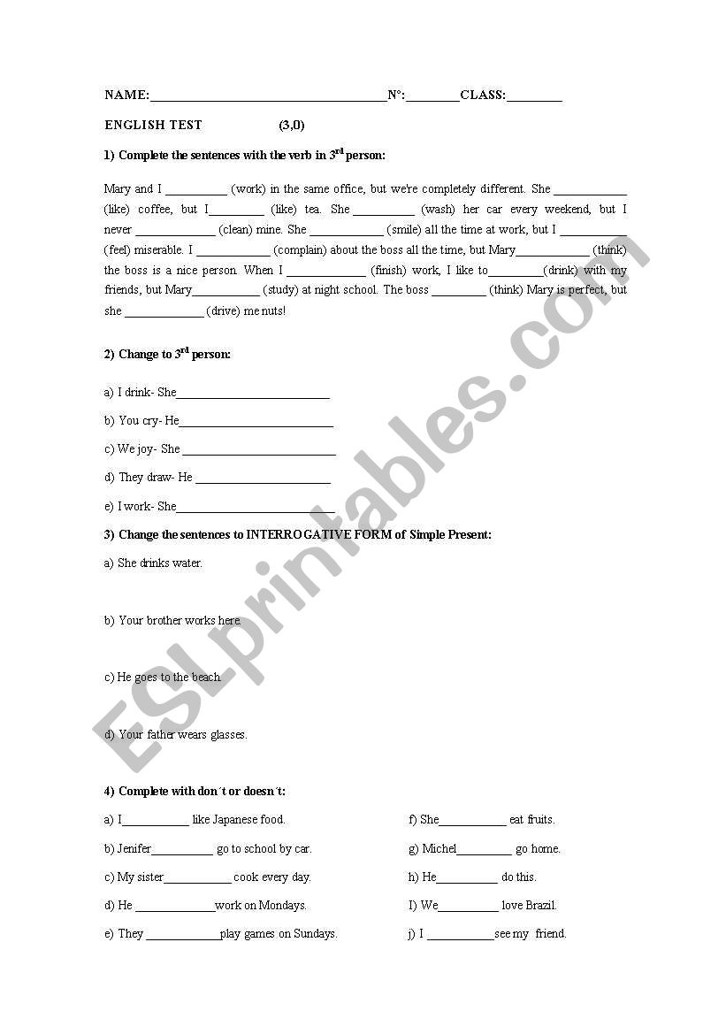 Simple present worksheet