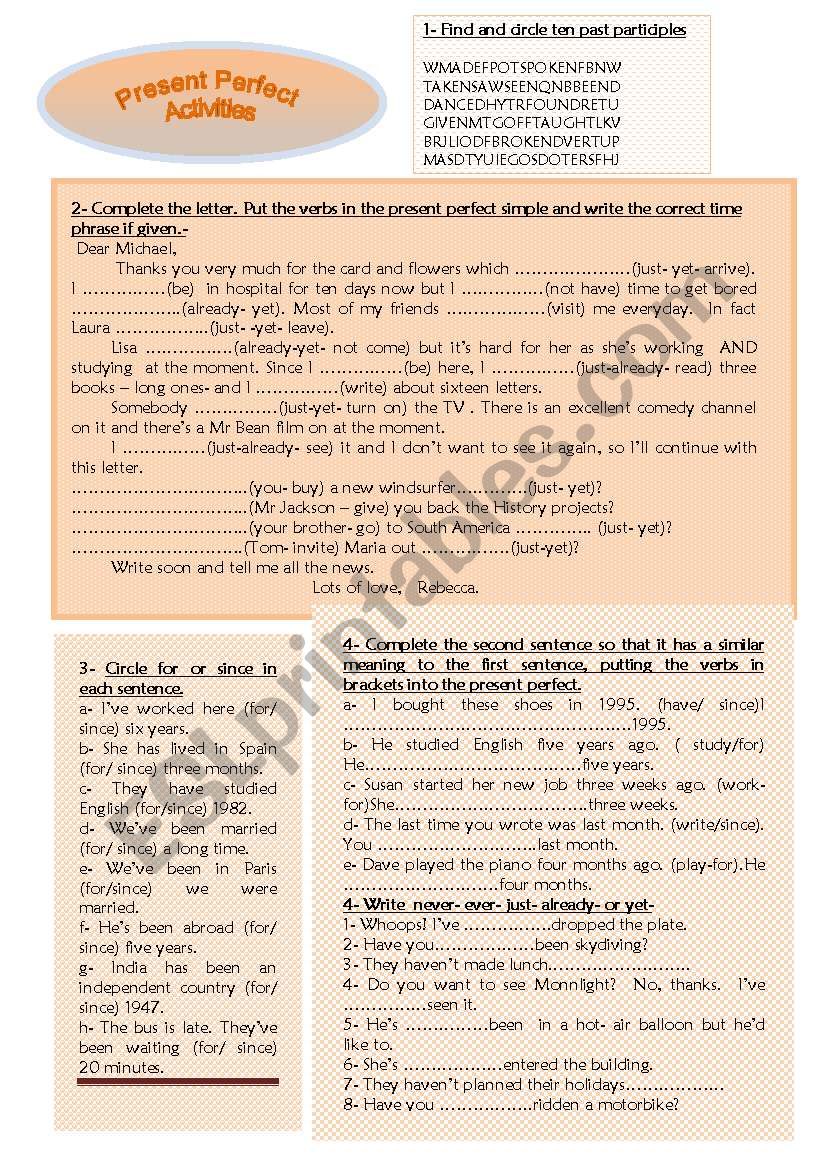 present perfect worksheet