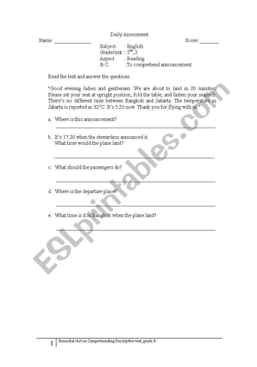 Announcement worksheet