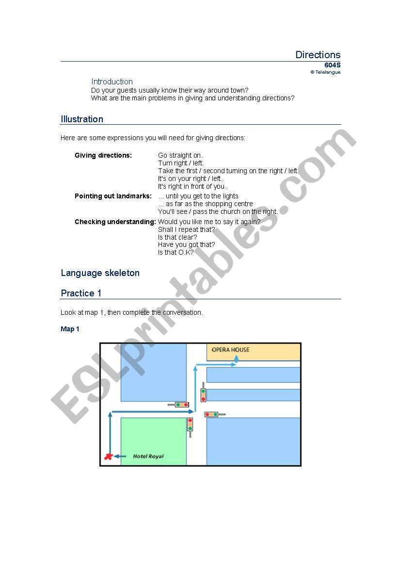 Directions worksheet