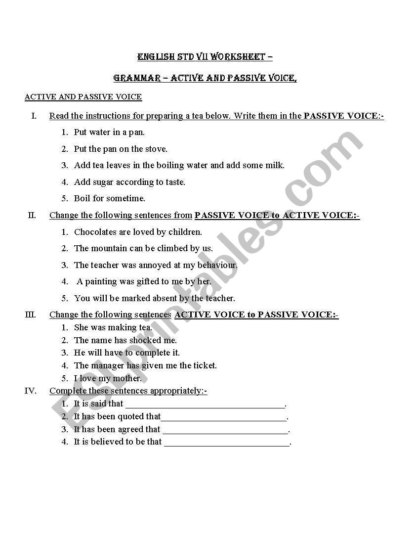 active and passive voice worksheet