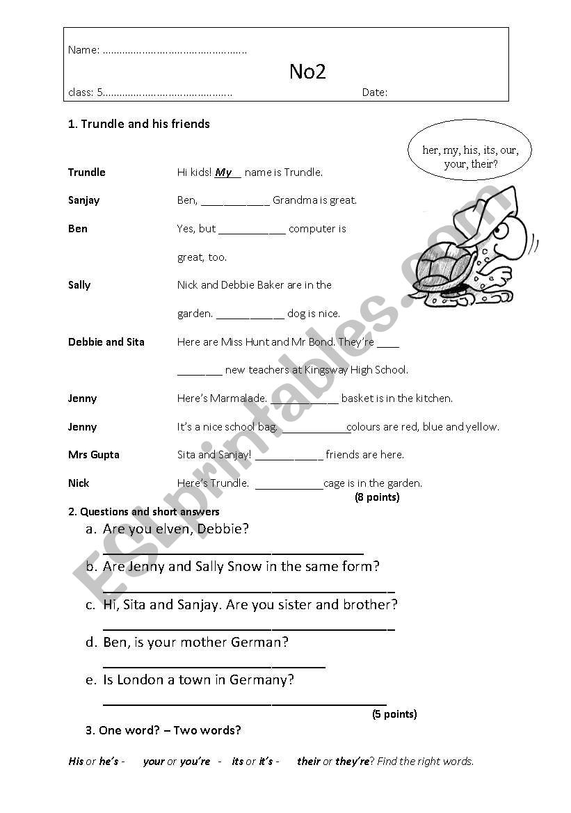 Class test class 5 worksheet