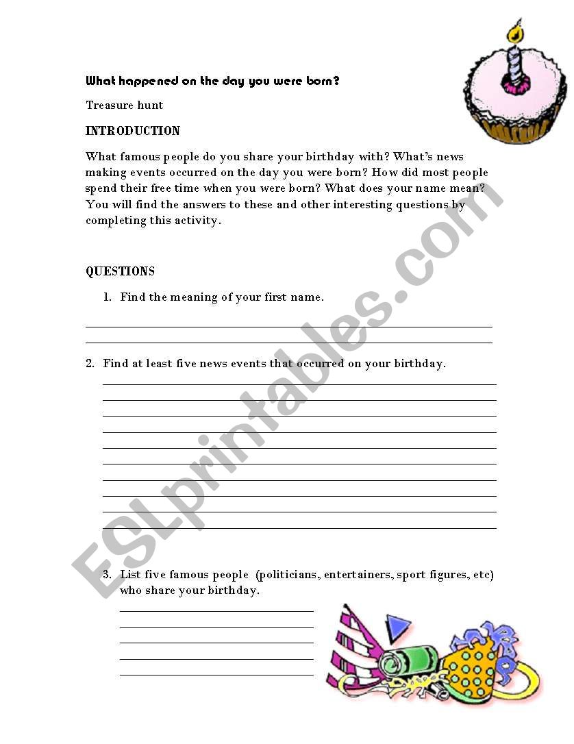 What happened the day you were born? ESL worksheet by jneirava