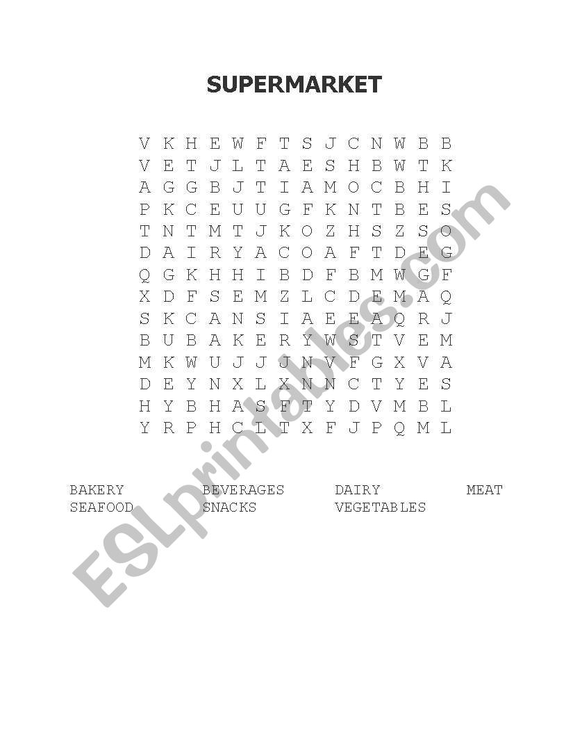 SUPERMARKET word search worksheet