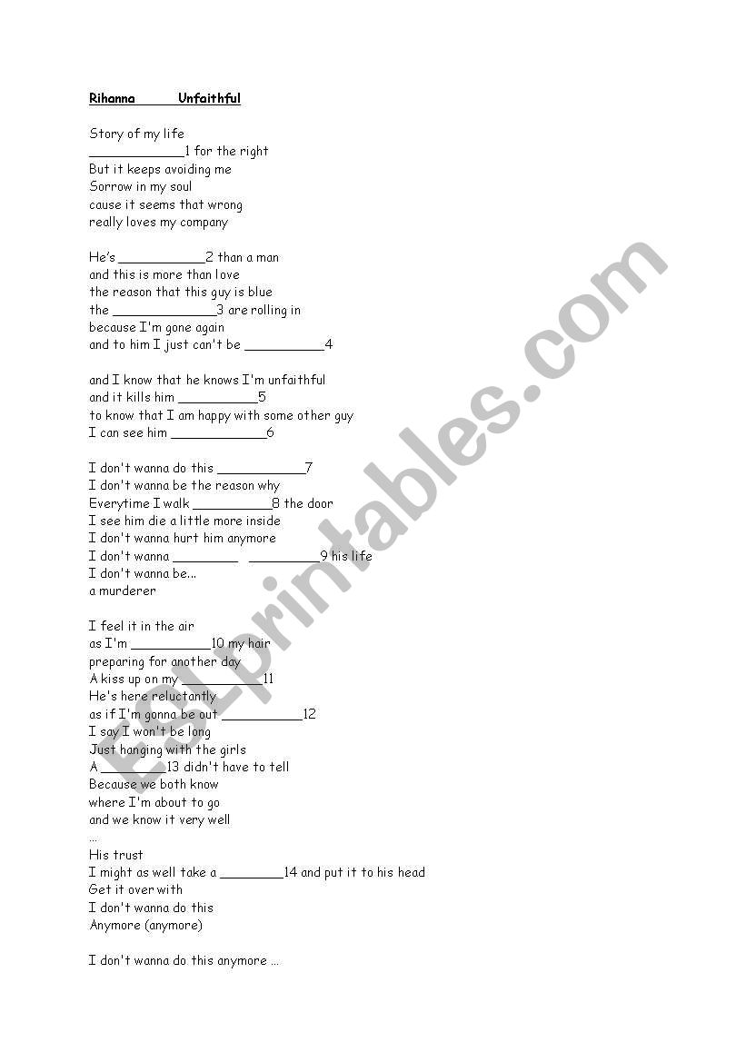 Songs-Rihanna worksheet