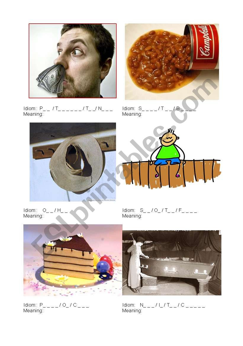 Idiom Picture Quiz worksheet