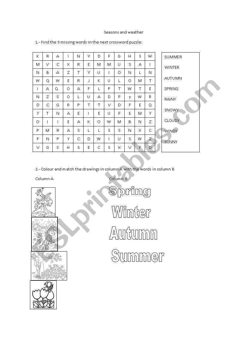 Seasons and the weather worksheet