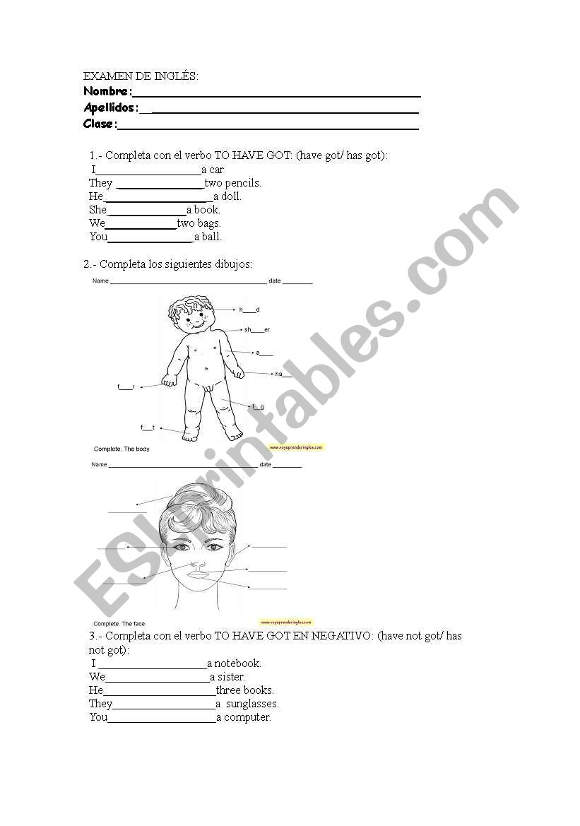 English exam worksheet