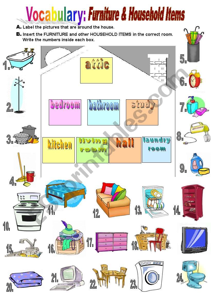 Household items in English, Household things