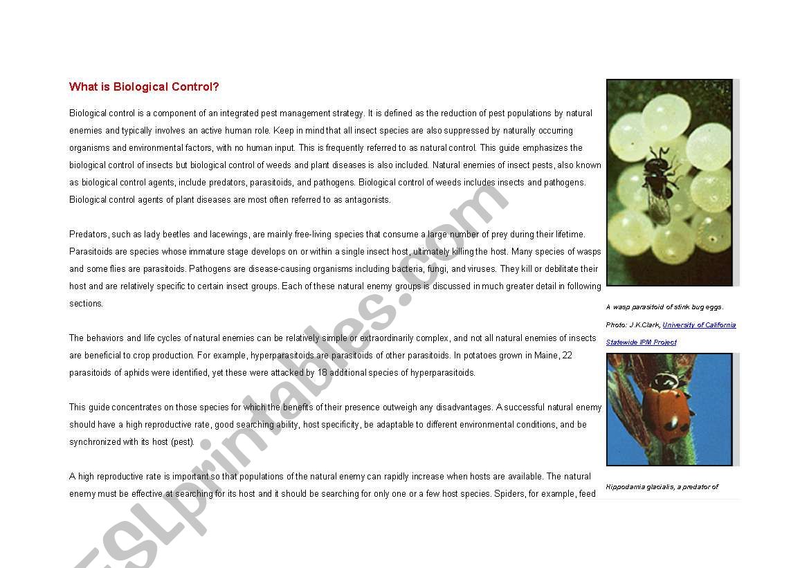 BIOLOGICAL Control worksheet