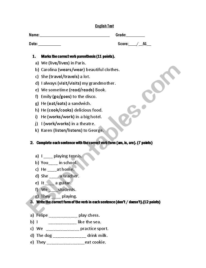 test english 8 basic worksheet