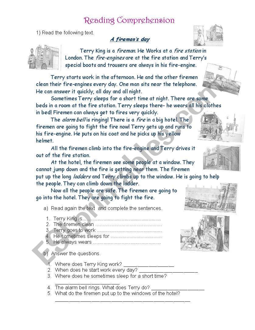 A Fireman´s day - ESL worksheet by klaudia79