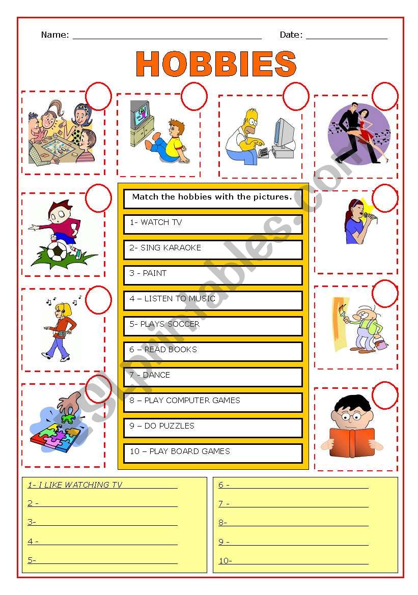 Hobbies worksheet