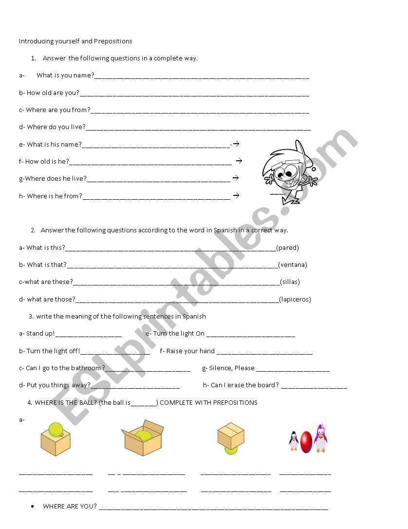 Introducing yourself and Prepositions