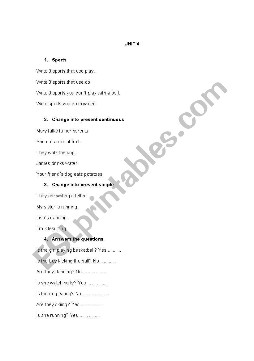 sports worksheet