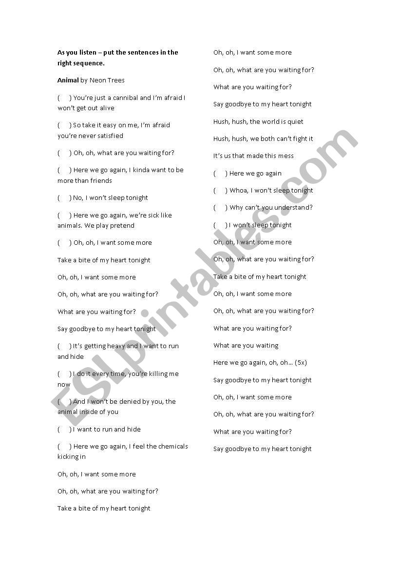 LISTENING WITH SONG! worksheet