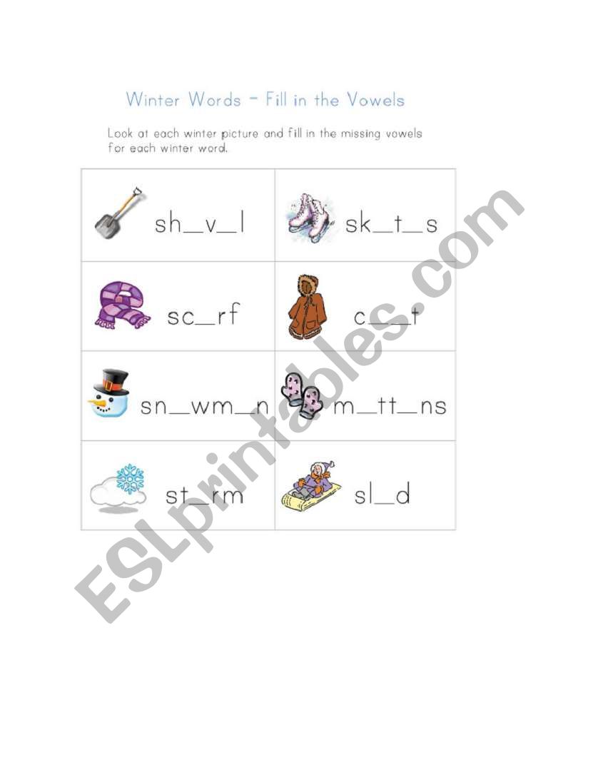 Fill in the Missing Vowels worksheet