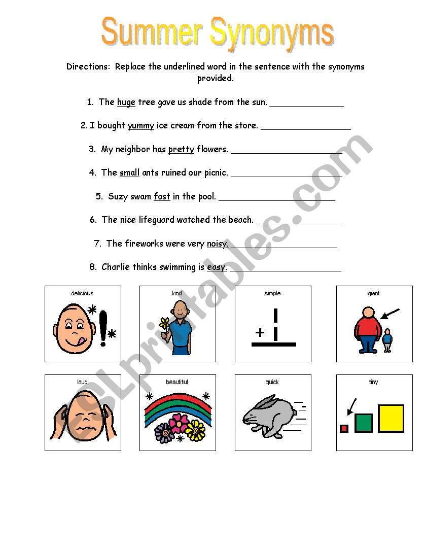 Summer Synonyms worksheet