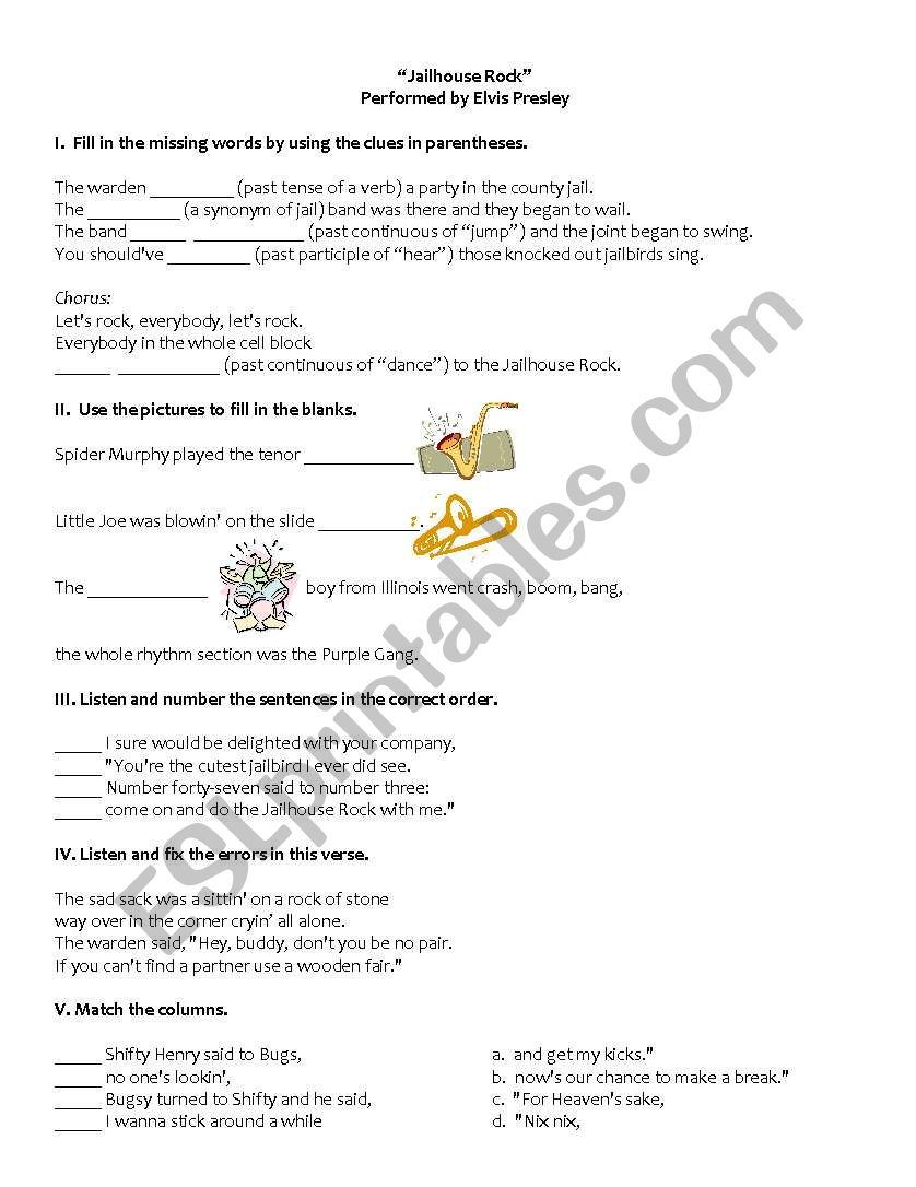 English worksheets: Jailhouse Rock