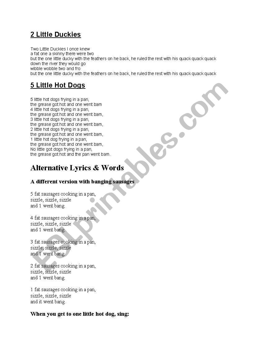 Activity Song for children worksheet