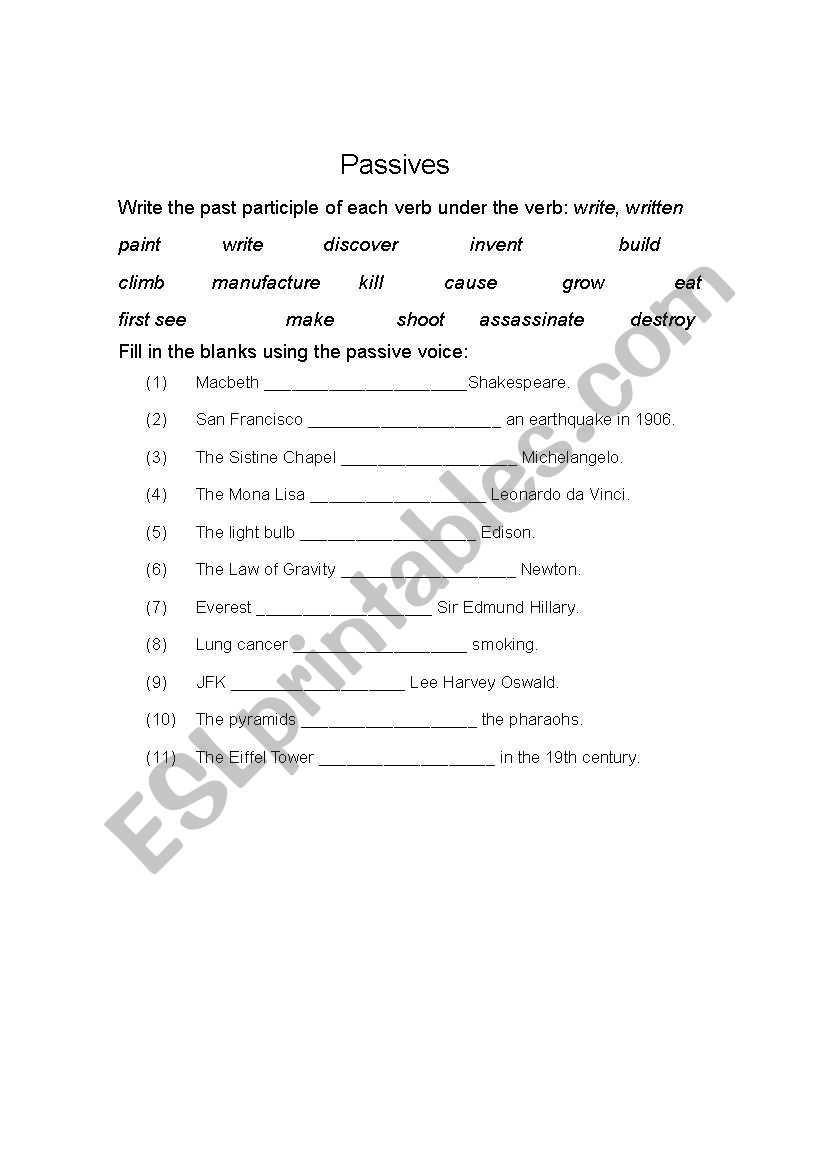 Practice activity for the Passive voice