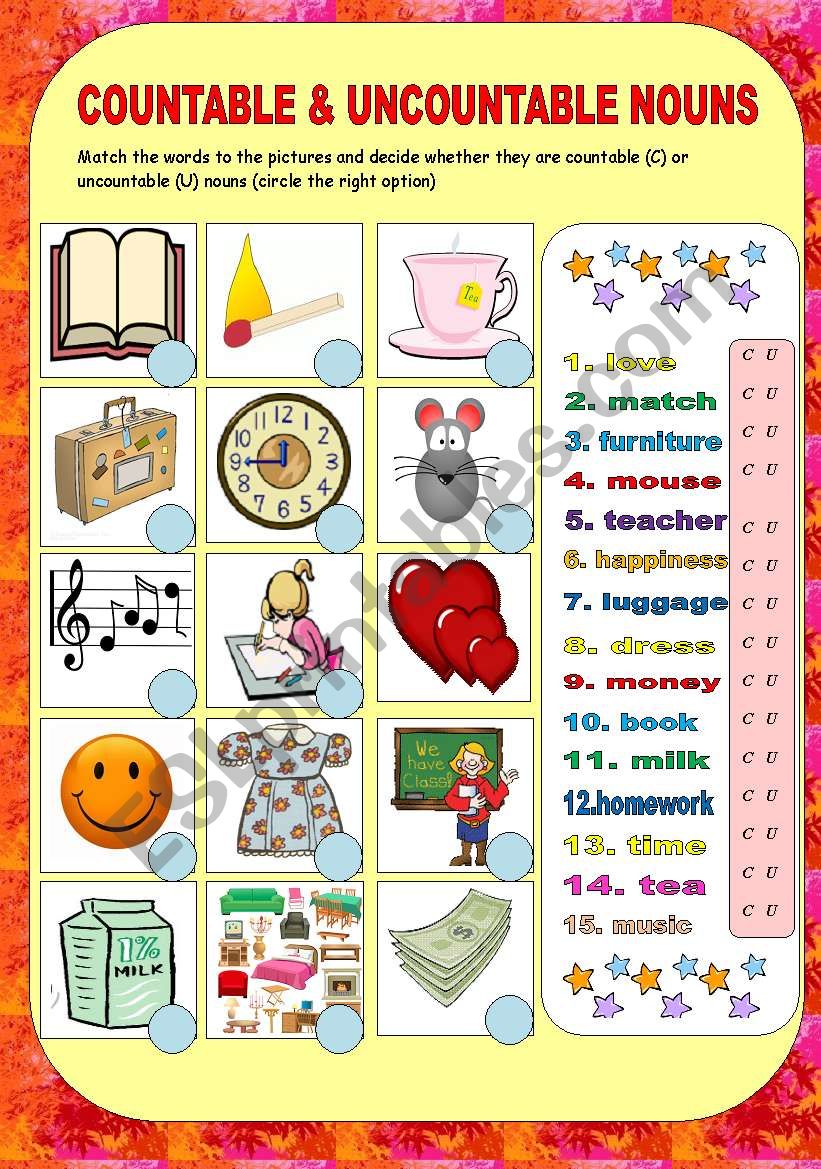 Countable Uncountable Nouns ESL Worksheet By Gdinca