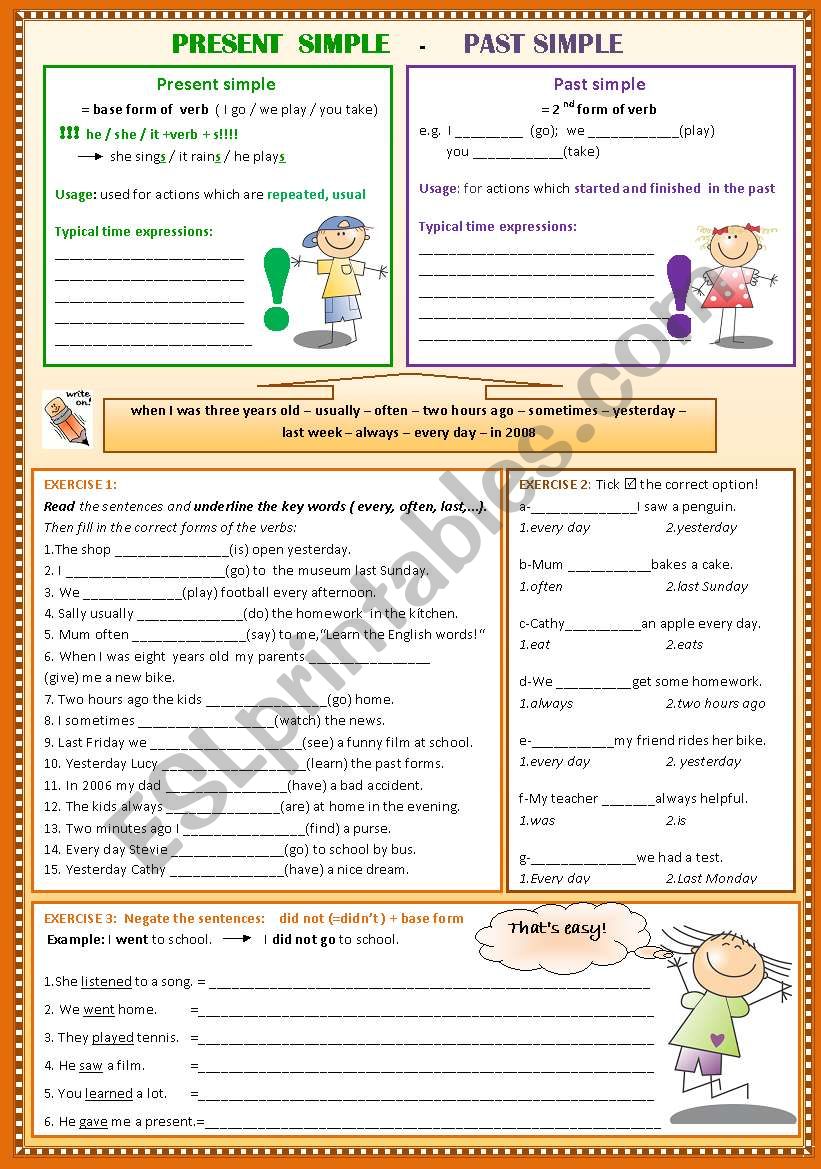 Present Simple And Past Simple Worksheets