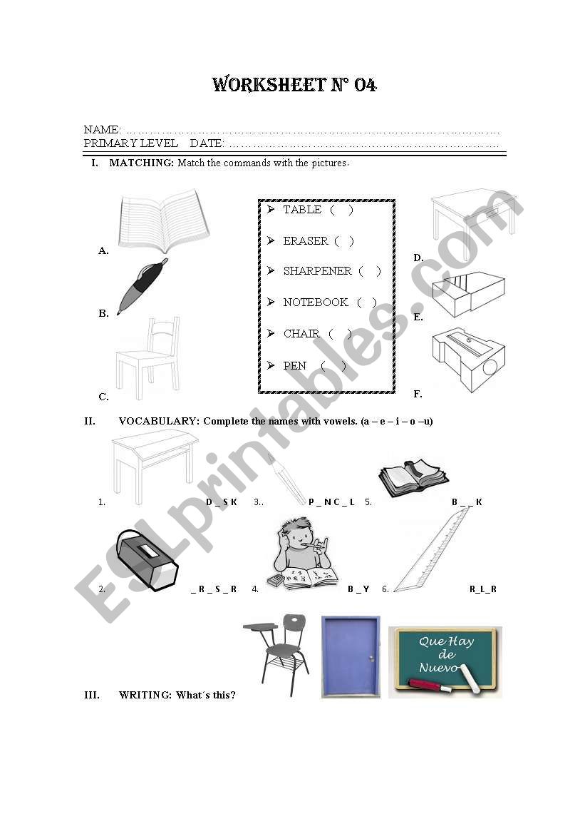 school tools worksheet