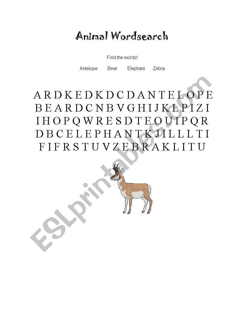 Basic Animal Wordsearch worksheet