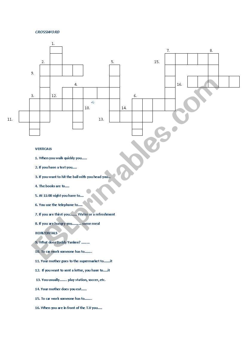 Crosswords infinitive verbs worksheet