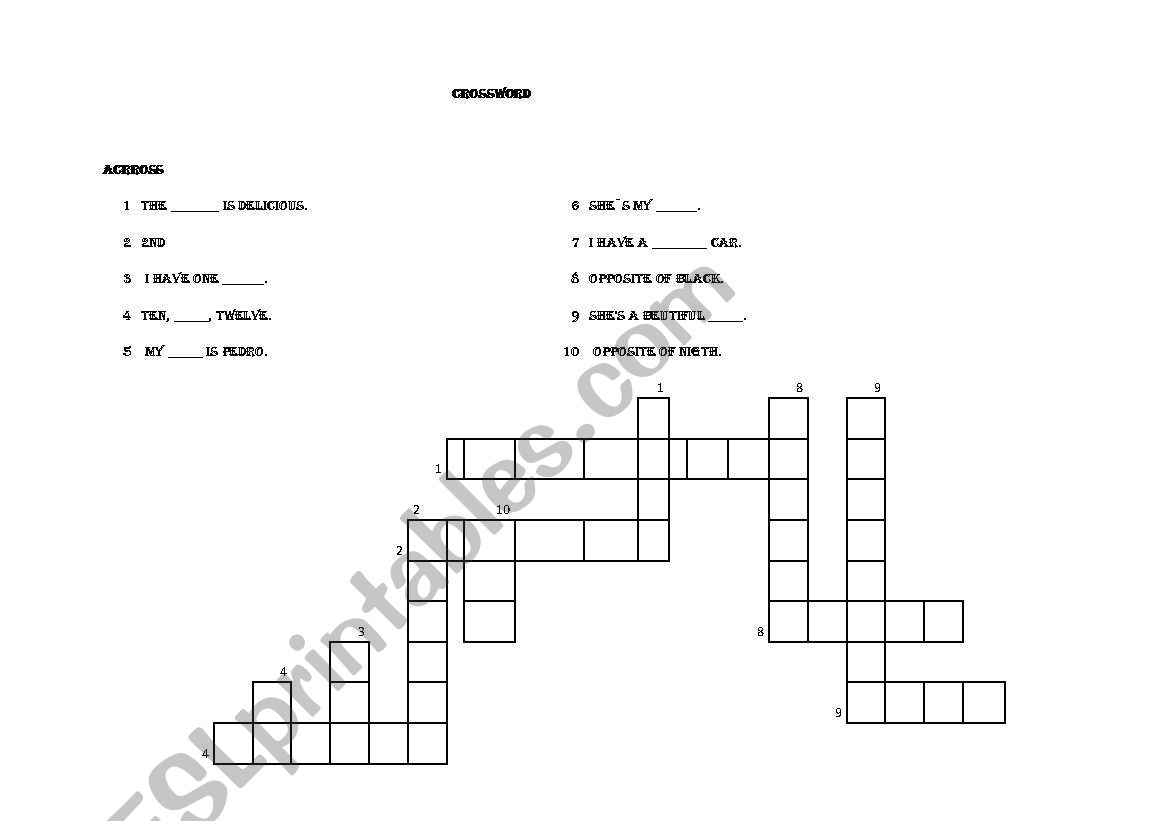 Crossword worksheet