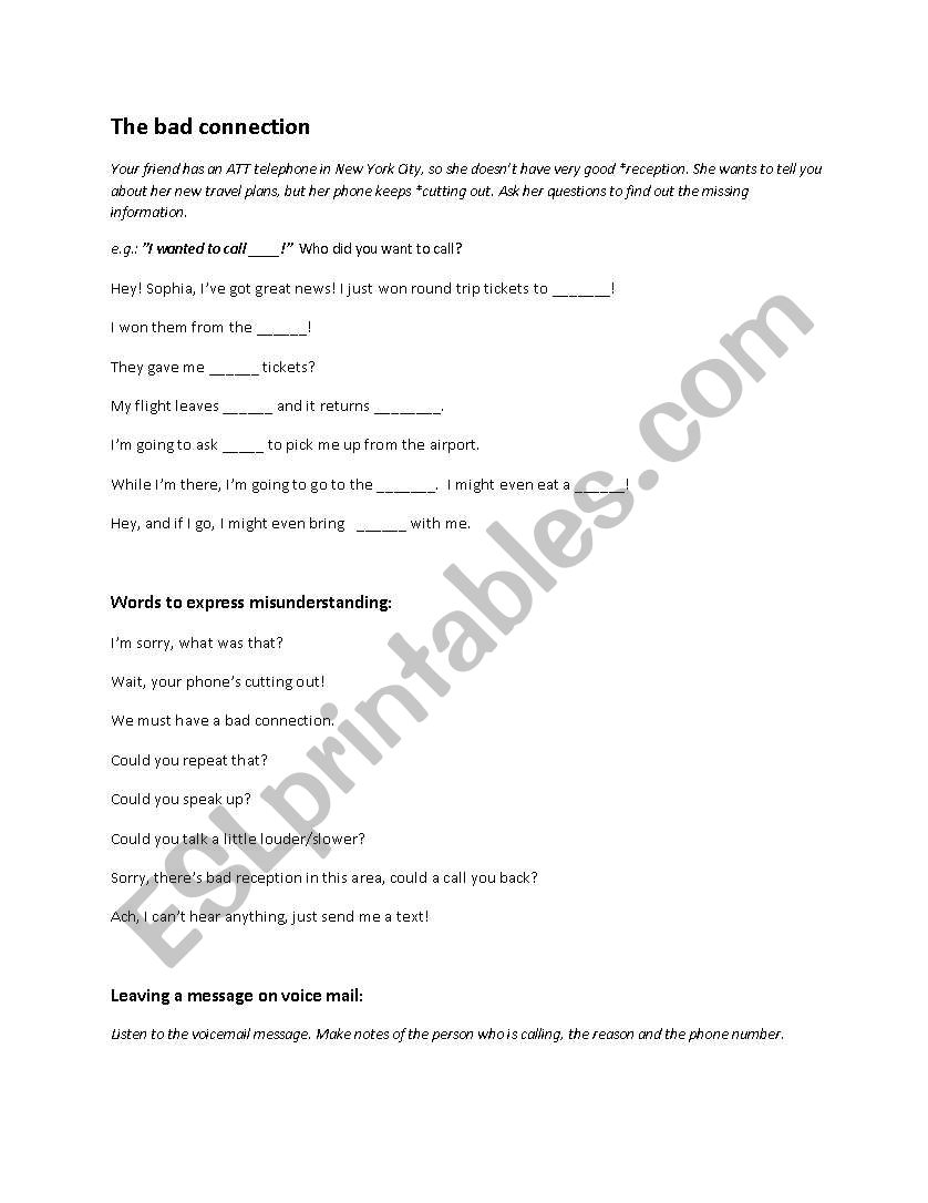 The Bad Connection worksheet