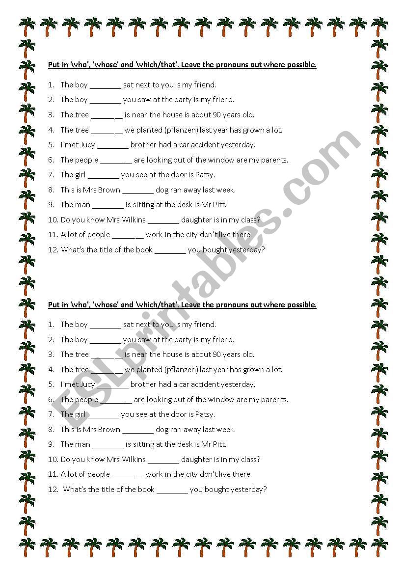 Relative Pronouns Exercise ESL Worksheet By Uschiglitzer