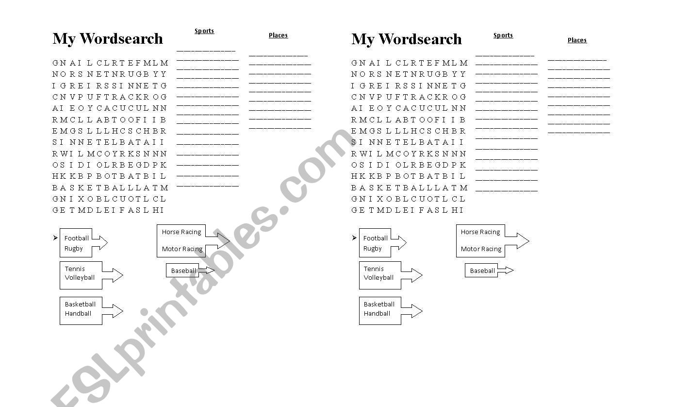 Sports and places worksheet