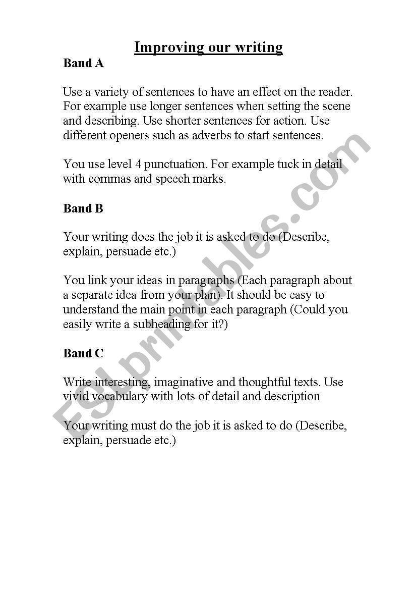 English worksheets: Band ABC assessment KS2 writing
