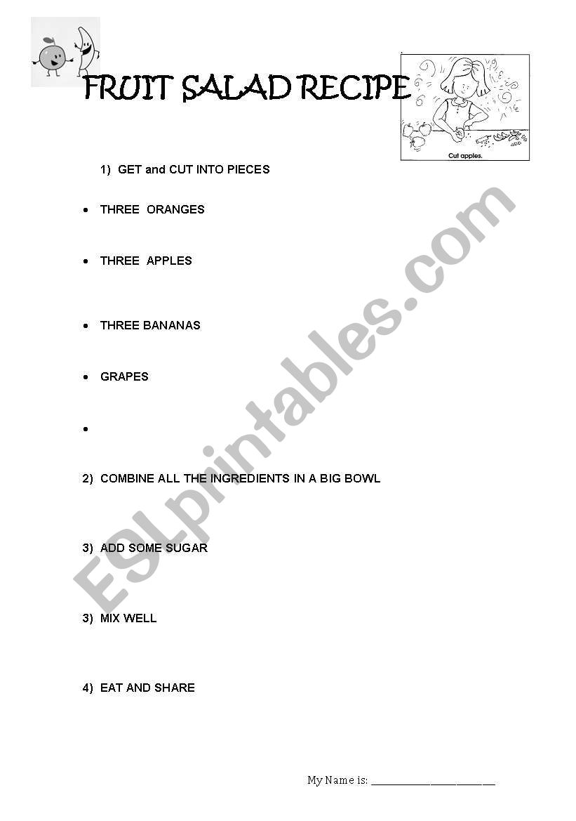 Fruit Salad Recipe worksheet