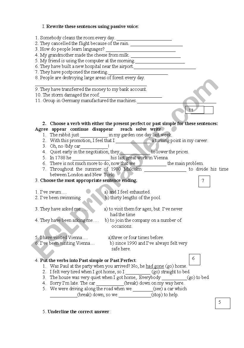 Upper Intermediate exit test worksheet