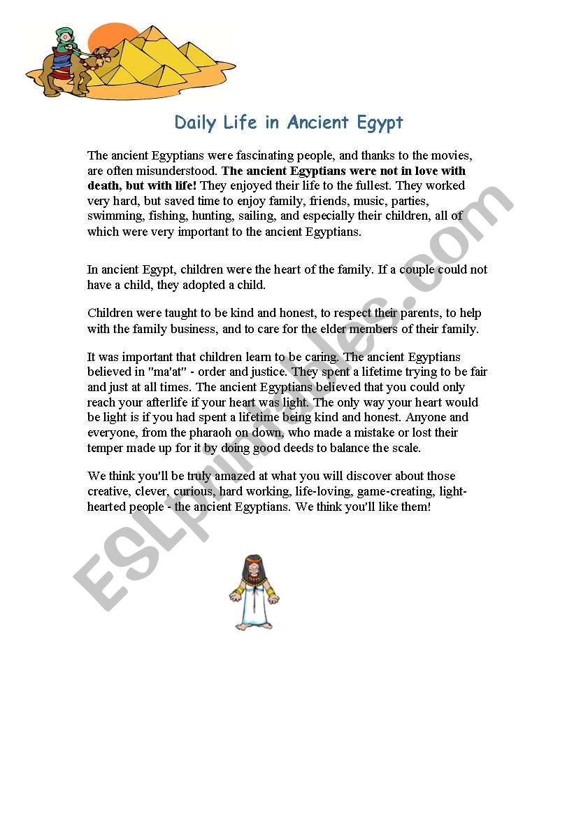 Daily Life In Ancient Egypt Esl Worksheet By Eslam