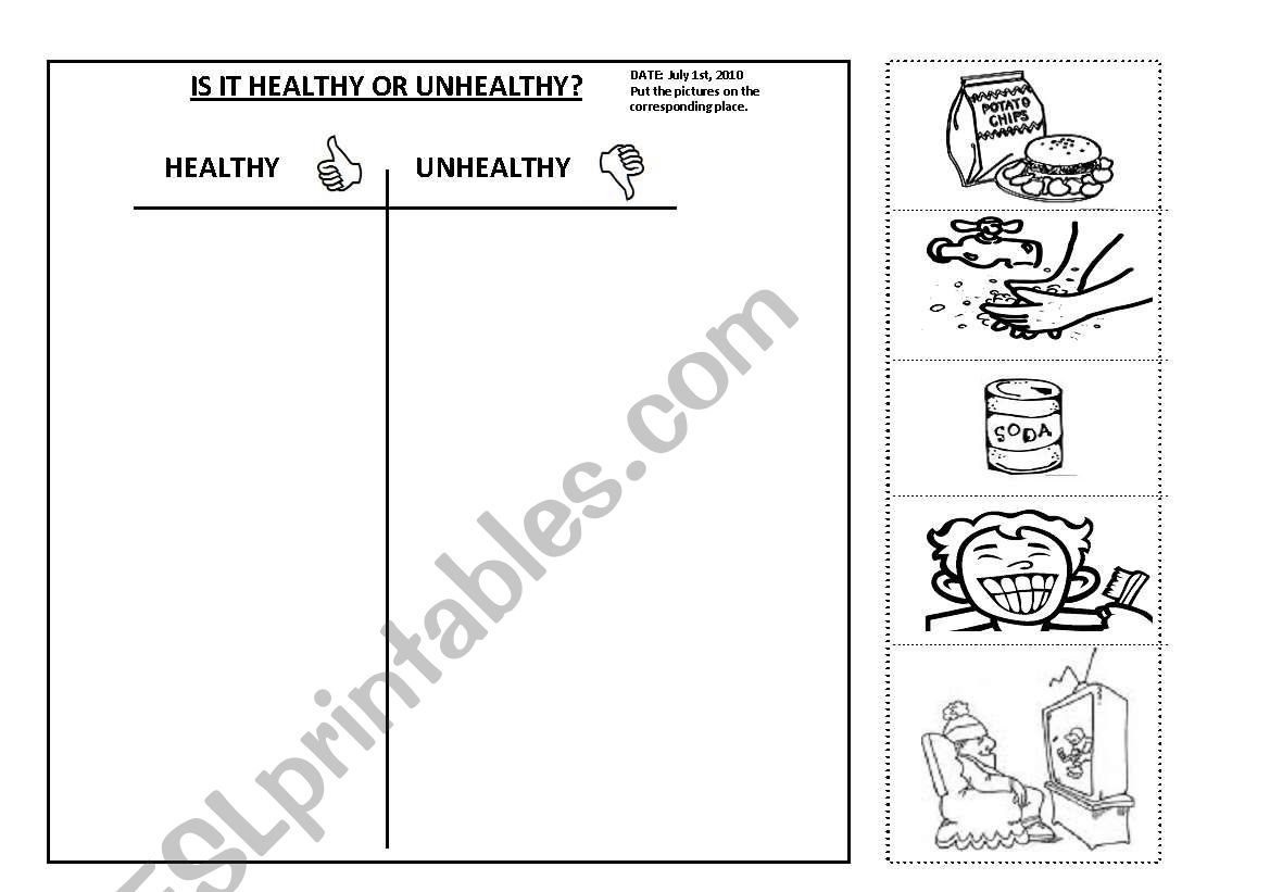 healthy vs. unhealthy worksheet