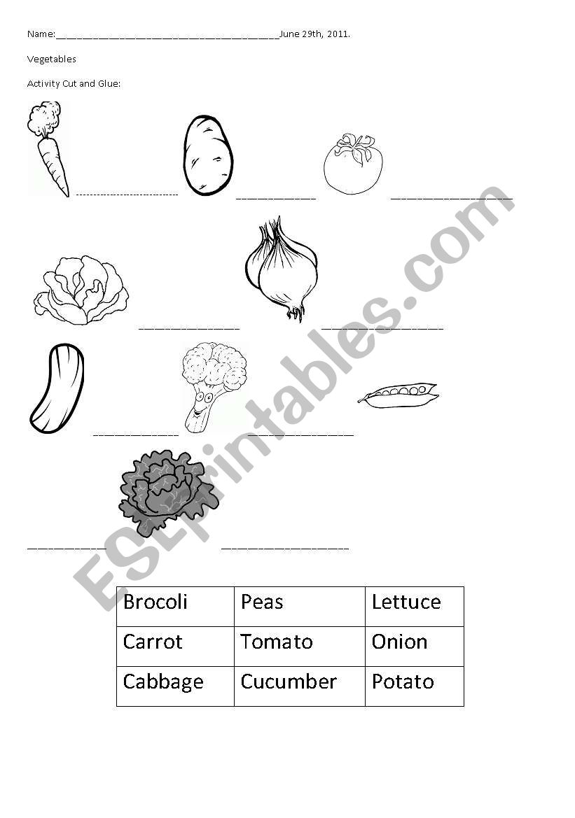 VEGETABLES worksheet