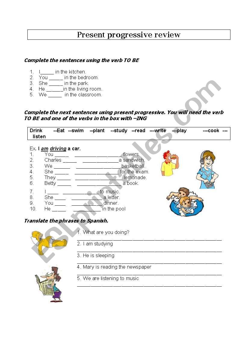 present progressive review worksheet